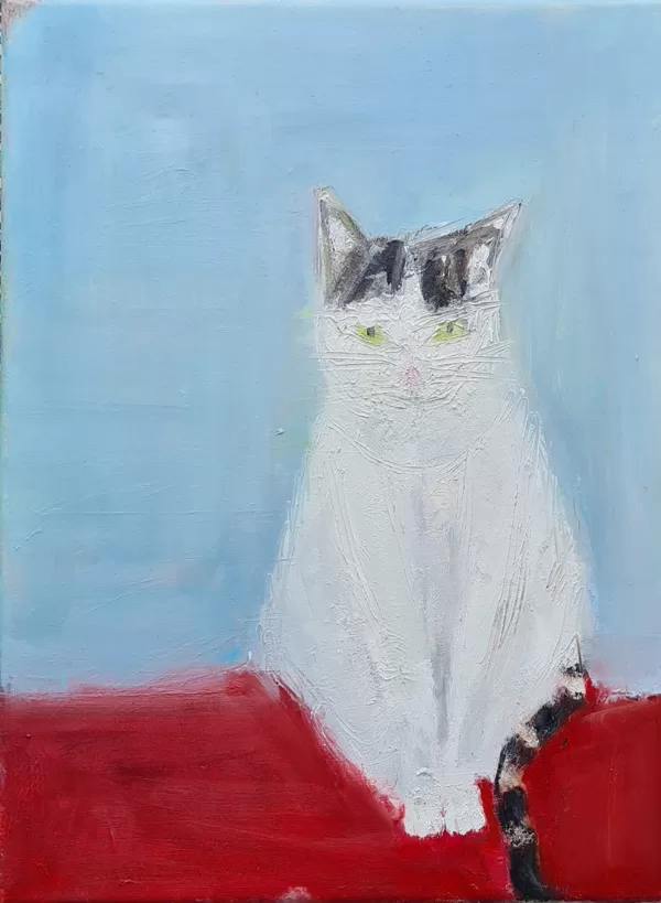 Cat on Red Mat - Oils on Canvas 30 x 40cm  2025