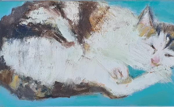 Curled Up Cat - Oils on Box canvas 10" x 6" - 2021