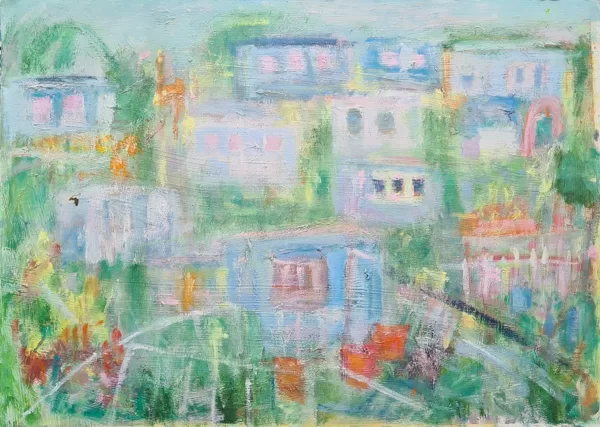 Allotments in the Rain Oils on Cards - 70cm x 50cm 2023